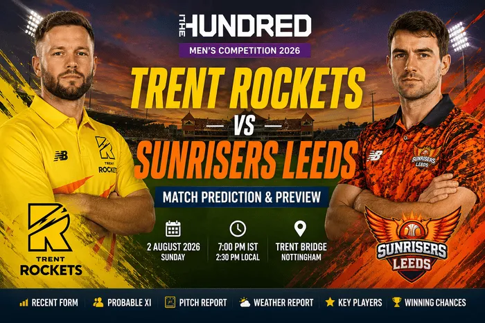 Trent Rockets vs Sunrisers Leeds match prediction for The Hundred Men 2026 at Trent Bridge Nottingham