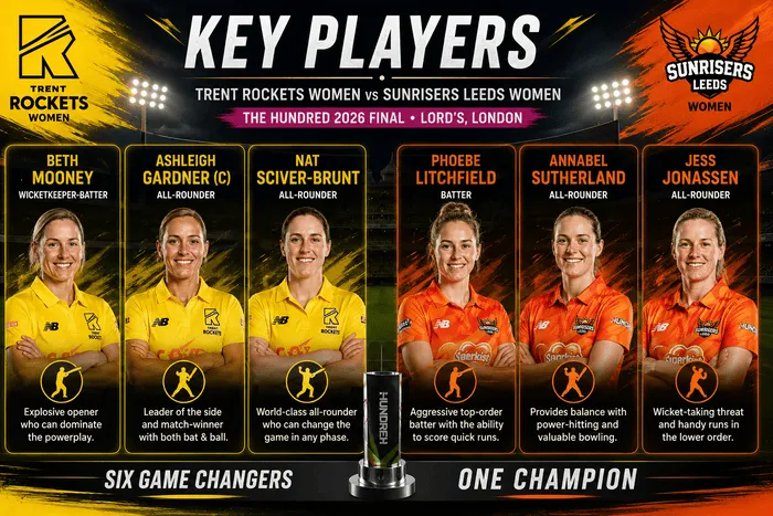 Key players from Trent Rockets Women and SunRisers Leeds Women ahead of The Hundred 2026 final at Lord's