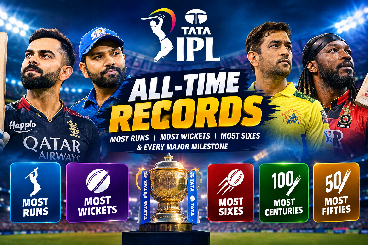 IPL all-time records for most runs, wickets, sixes and centuries