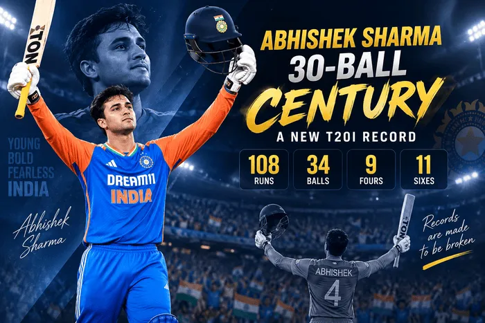 Abhishek Sharma celebrates his 30-ball T20I century against Afghanistan