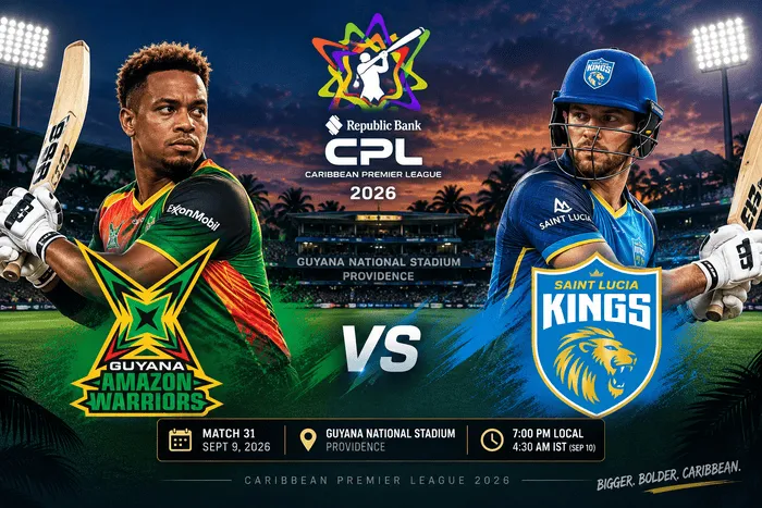 Guyana Amazon Warriors vs Saint Lucia Kings in CPL 2026 Match 31 at Guyana National Stadium