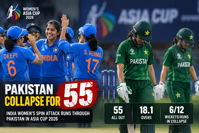 Pakistan Women collapse for 55 against India's spin attack in the Asia Cup 2026