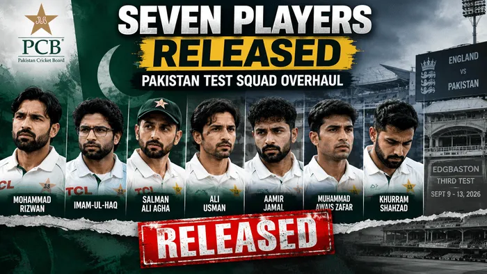 Seven Pakistan cricket players released from the Test squad ahead of the England third Test