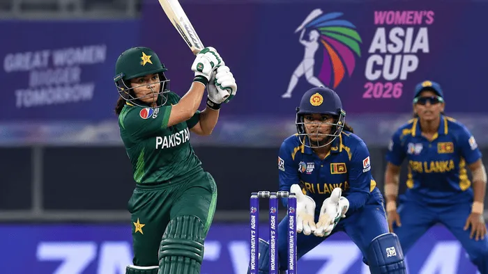 Pakistan batter plays a shot against Sri Lanka Women in the Asia Cup 2026 semifinal