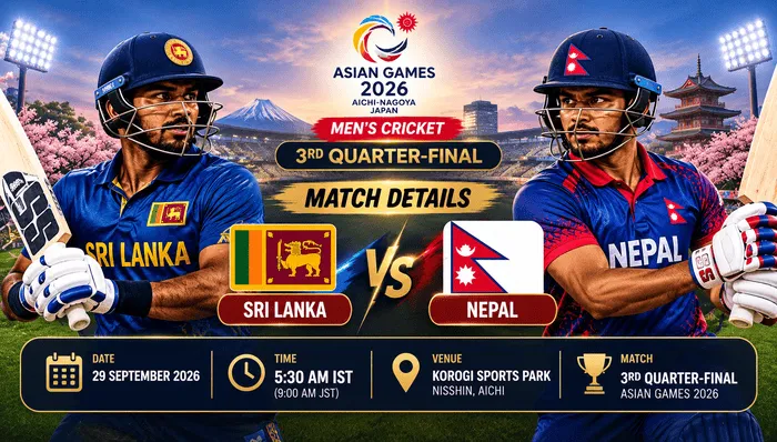 Sri Lanka vs Nepal Asian Games 2026 third quarter-final match details