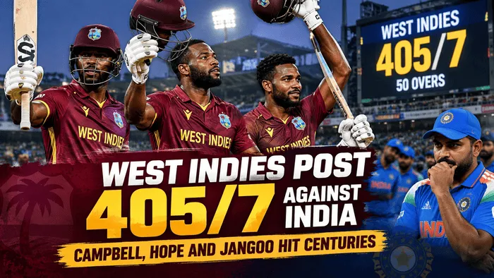 West Indies post 405/7 against India as Campbell Hope and Jangoo hit centuries