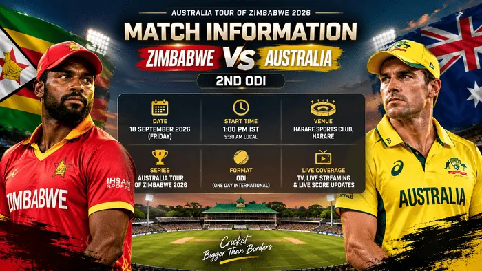 Zimbabwe vs Australia 2nd ODI match information for Harare Sports Club on September 18, 2026