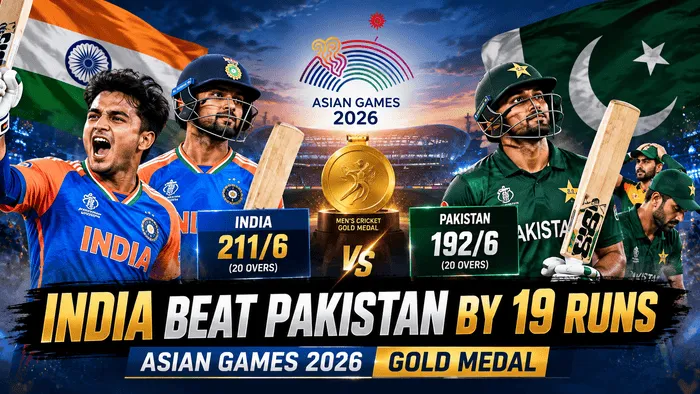 India beat Pakistan by 19 runs to win the Asian Games 2026 men's cricket gold medal