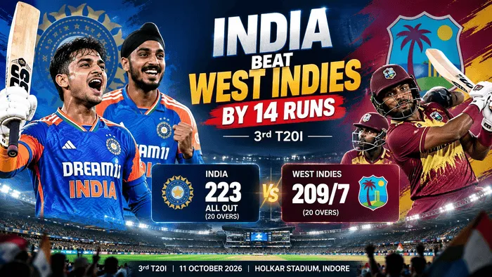 India Beat West Indies by 14 Runs in 3rd T20I: Abhishek Sharma and Arshdeep Singh Shine