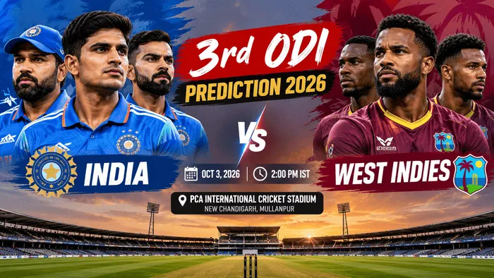 India vs West Indies 3rd ODI prediction 2026 with teams and Mullanpur stadium