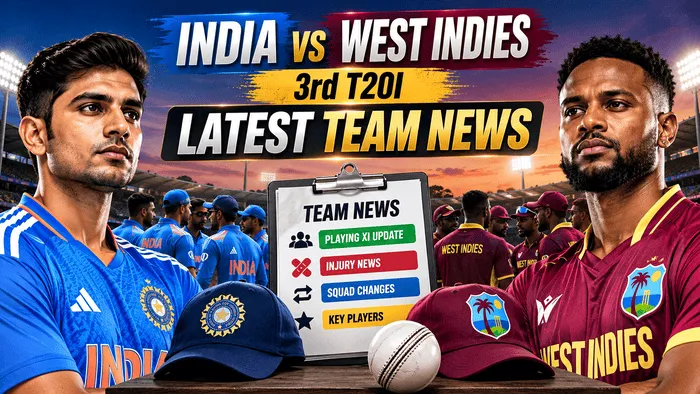 India vs West Indies 3rd T20I latest team news, playing XI updates and squad changes for 2026
