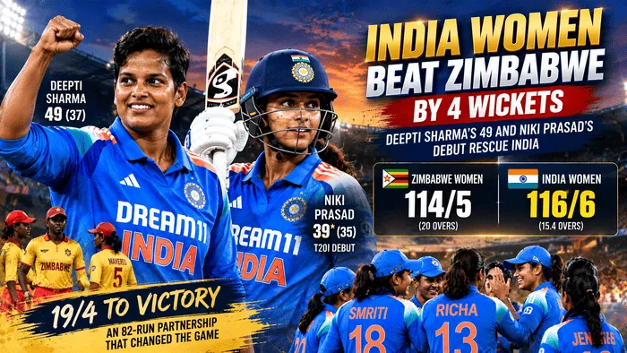 India Women Beat Zimbabwe by 4 Wickets as Deepti Sharma scores 49 and debutant Niki