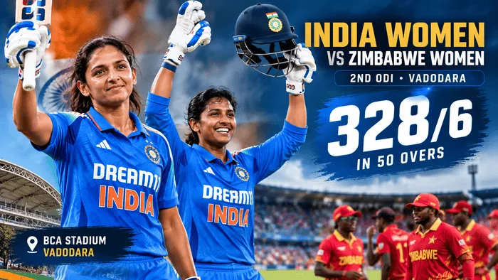 India Women post 328/6 in 50 overs against Zimbabwe Women in the second ODI at Vadodara.