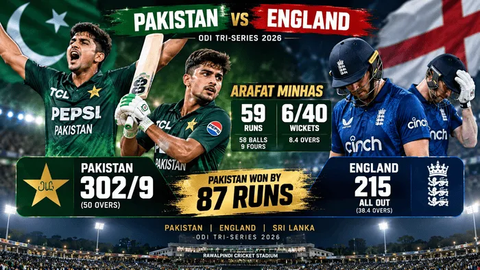 Pakistan Beat England by 87 Runs: Arafat Minhas Stars with 59 Runs and 6 Wickets