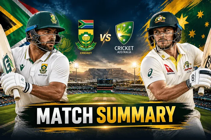 South Africa vs Australia 1st Test 2026 match summary graphic