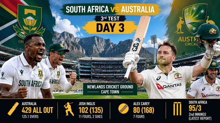 South Africa vs Australia 3rd Test: Josh Inglis Scores 102 as Australia Lead by 100